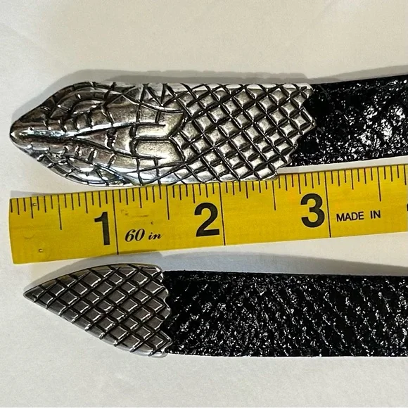 Avignon RARE Vintage Snake Belt Black Leather Silver Made in France M/L - Picture 8 of 13